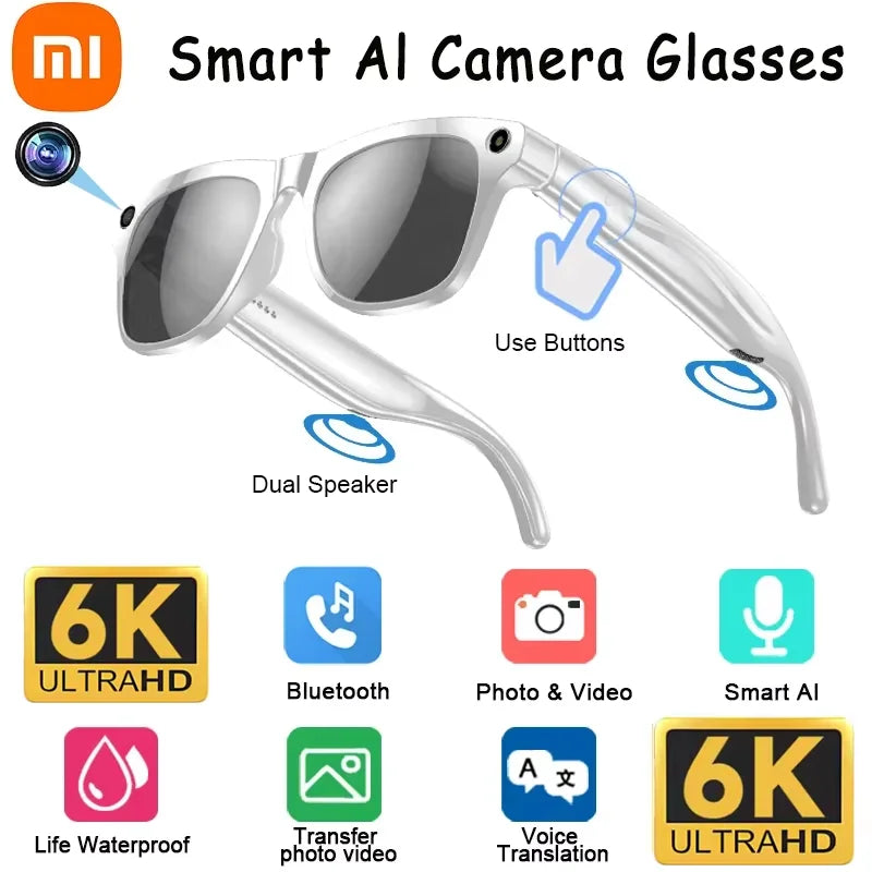 Xiaomi Lunettes Intelligentes 6K HD AI 100MP Caméra Bluetooth Appel 260mAh Batterie Assistant Vocal Chat GPT Hommes Femmes