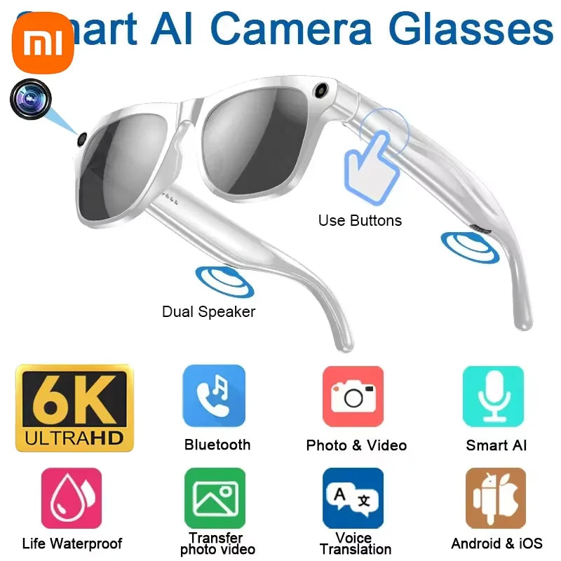 Xiaomi Lunettes Intelligentes 6K HD AI 100MP Caméra Bluetooth Appel 260mAh Batterie Assistant Vocal Chat GPT Hommes Femmes